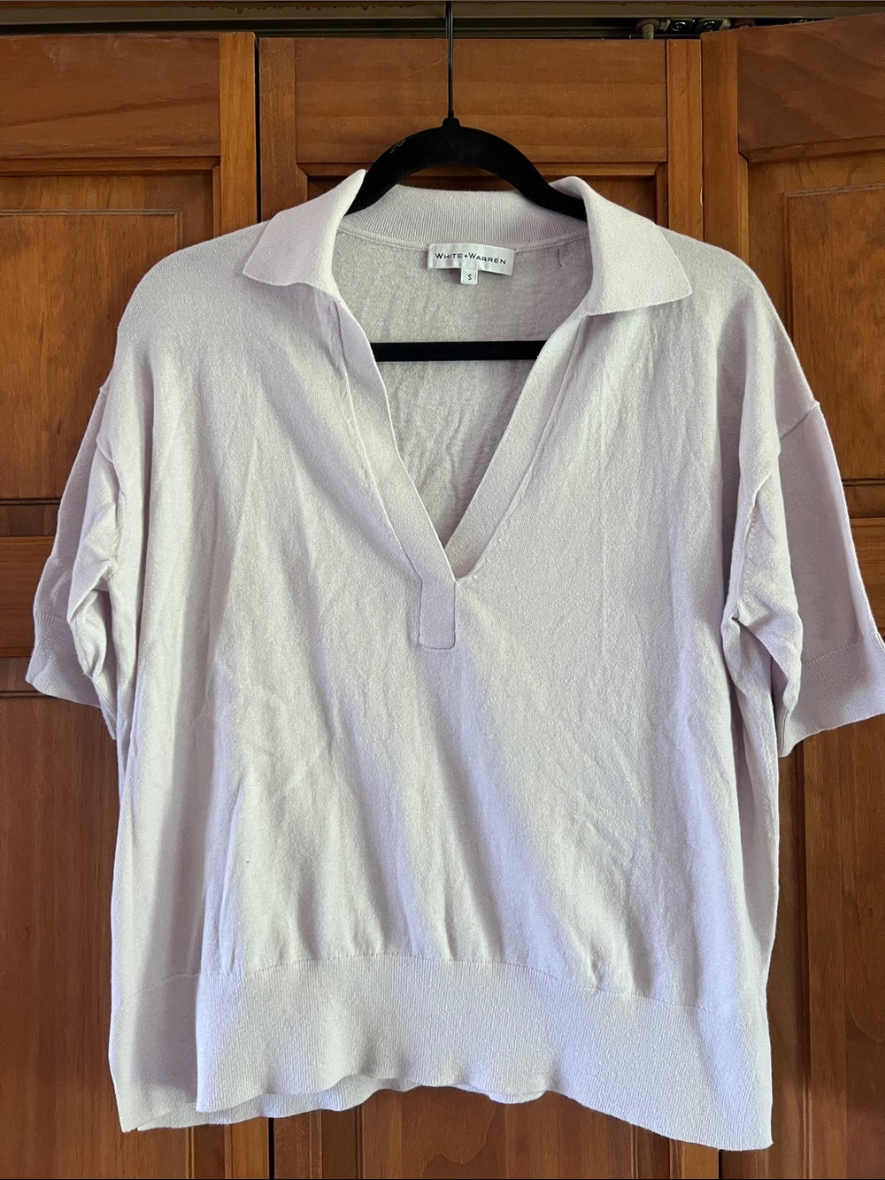 White + Warren Pale Lavender Cotton Cashmere V Neck Knit Top
